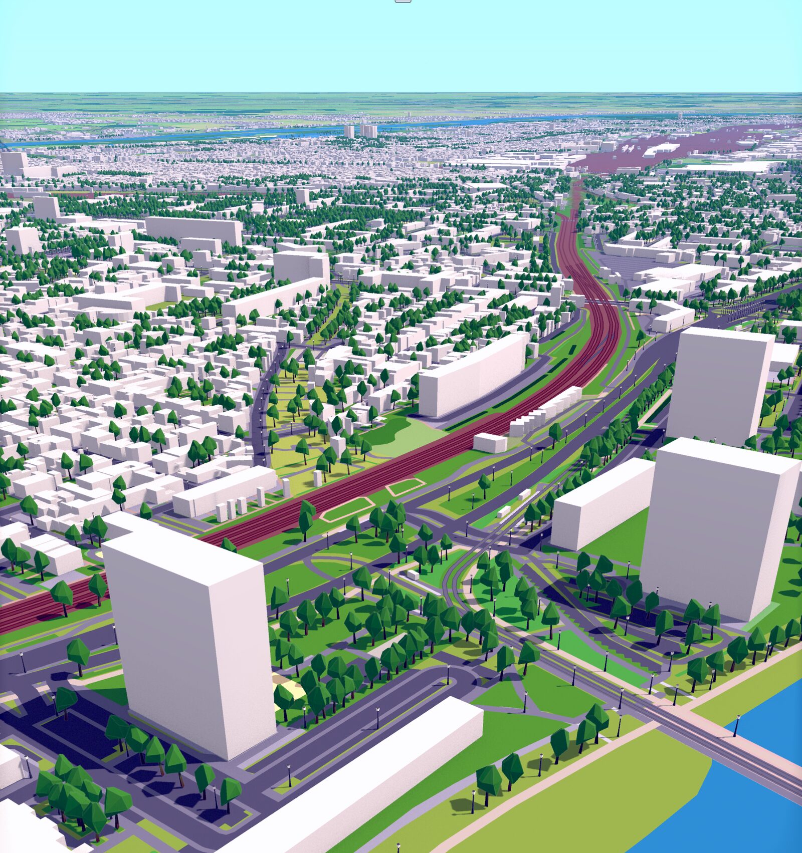 A 3D city map in daylight