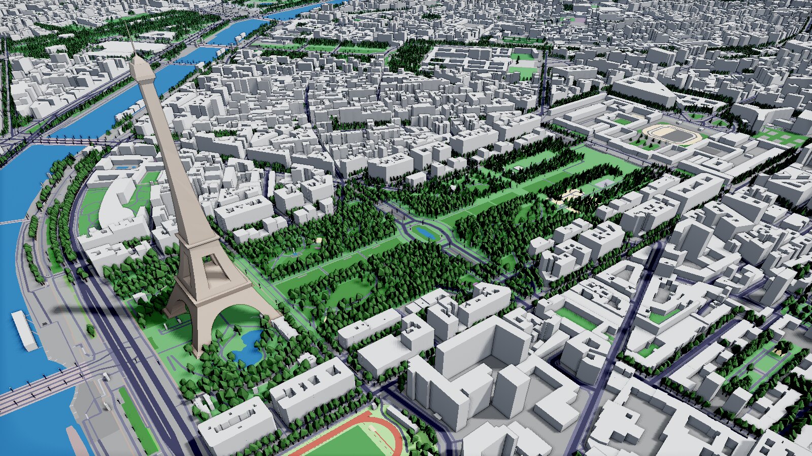 Paris and the Eiffel Tower in 3D in daylight