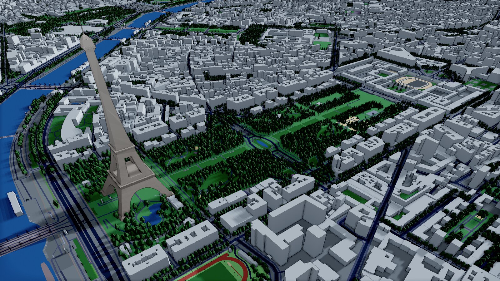 Paris and the Eiffel Tower in 3D at night